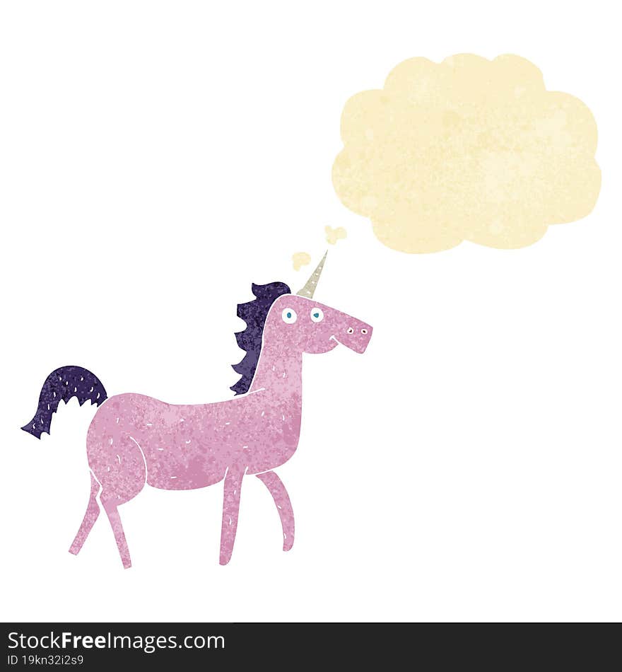 cartoon unicorn with thought bubble