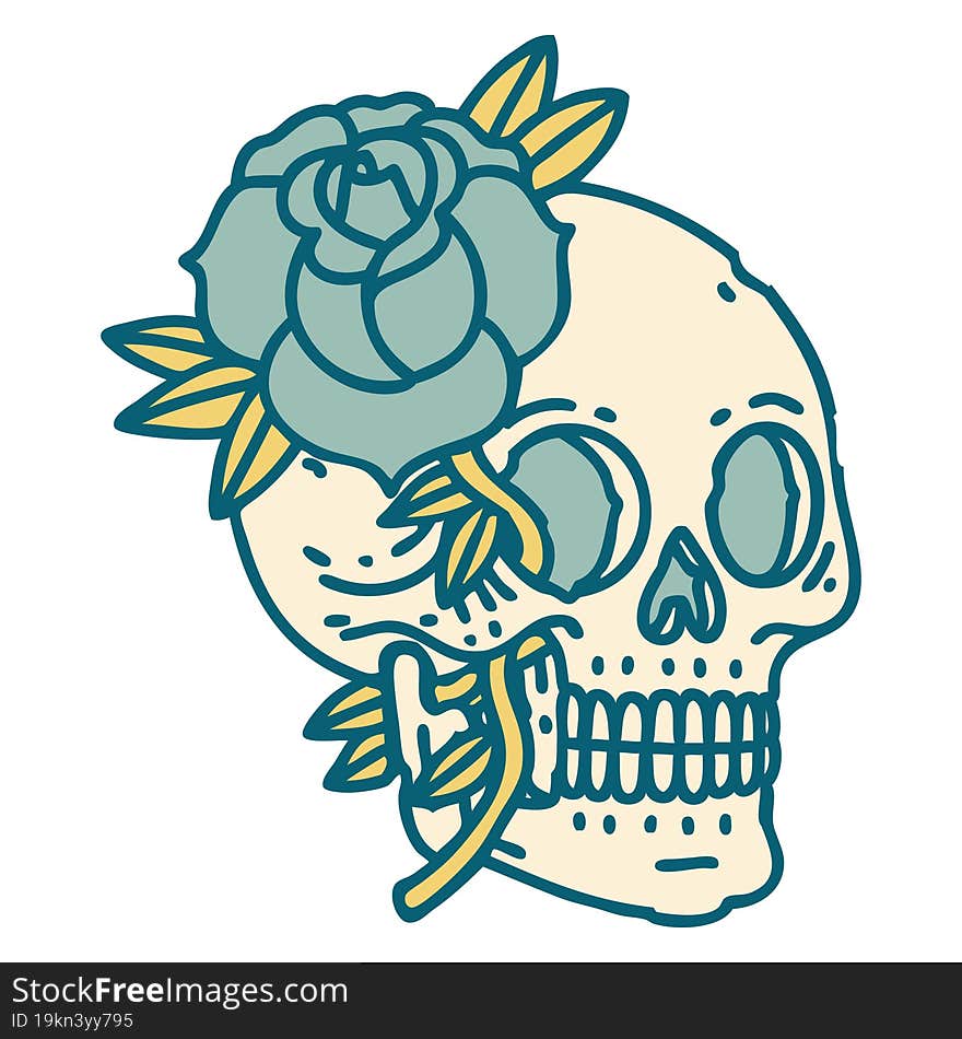 Tattoo Style Icon Of A Skull And Rose