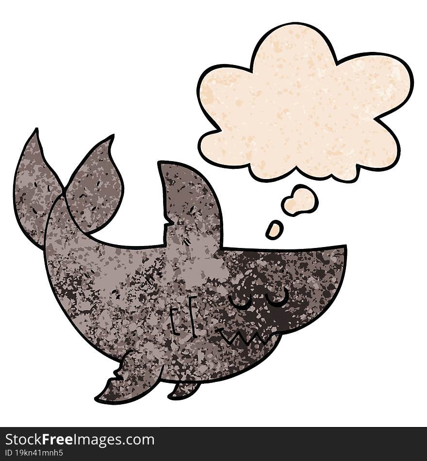 Cartoon Shark And Thought Bubble In Grunge Texture Pattern Style