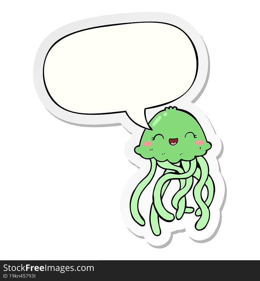 cute cartoon jellyfish and speech bubble sticker