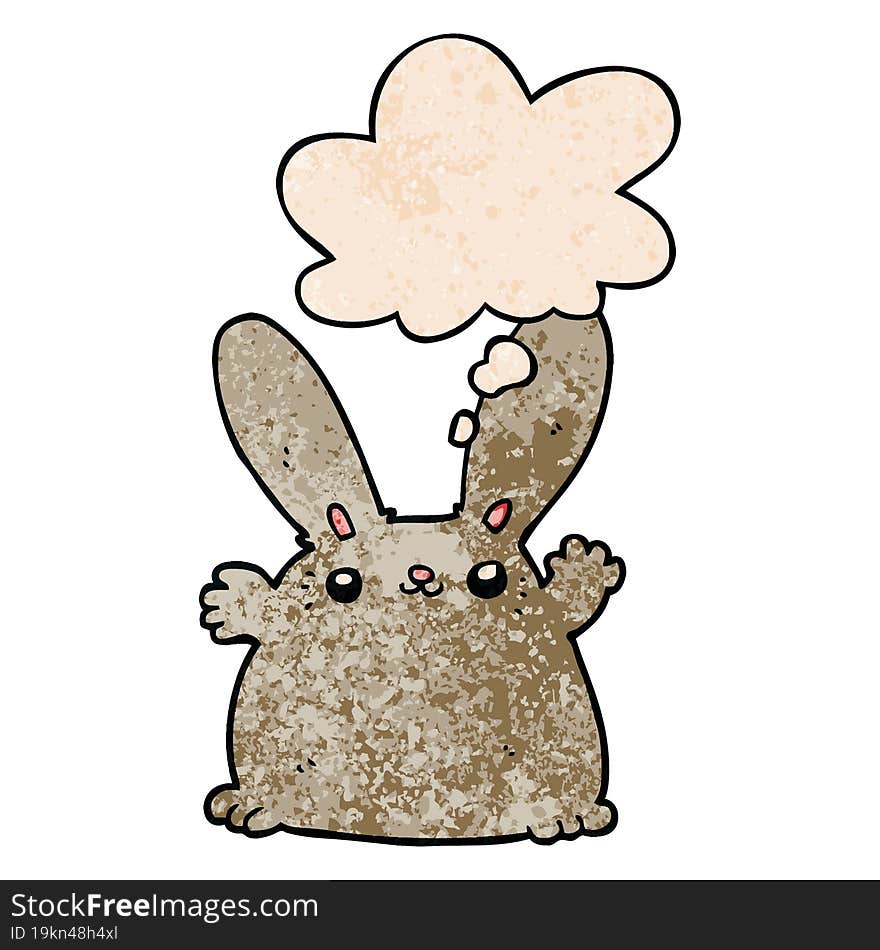 Cartoon Rabbit And Thought Bubble In Grunge Texture Pattern Style