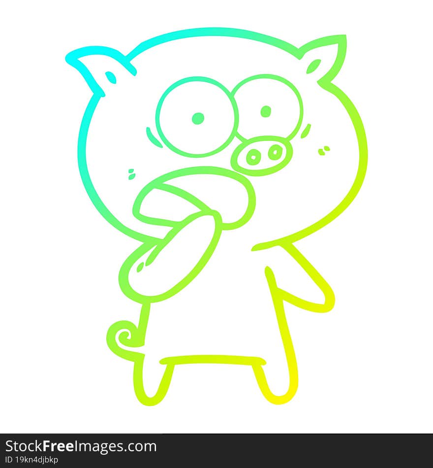 cold gradient line drawing of a shocked pig cartoon