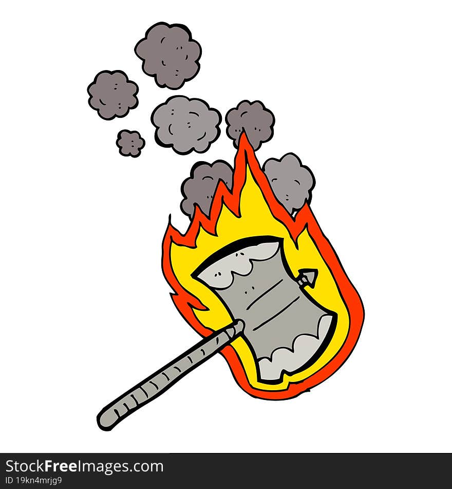 cartoon flaming axe