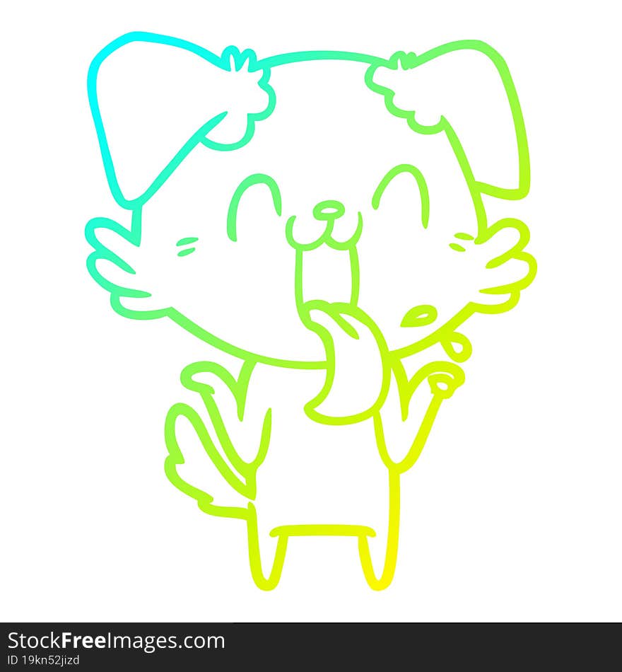 cold gradient line drawing cartoon panting dog shrugging shoulders