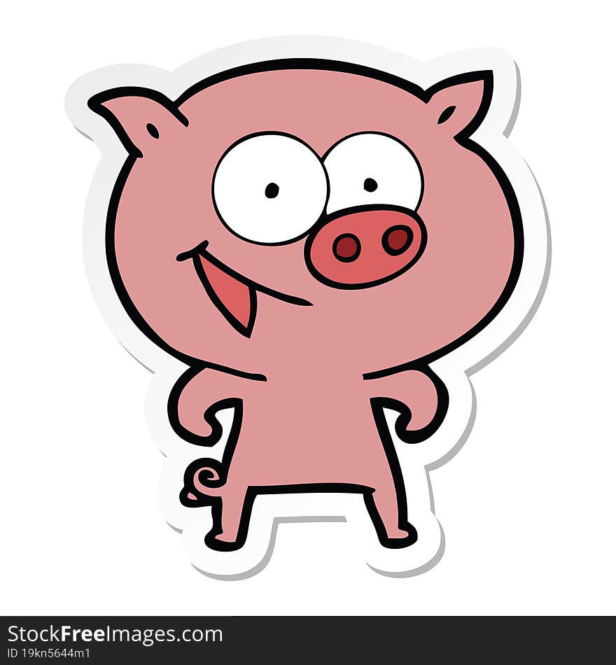 Sticker Of A Cheerful Pig Cartoon