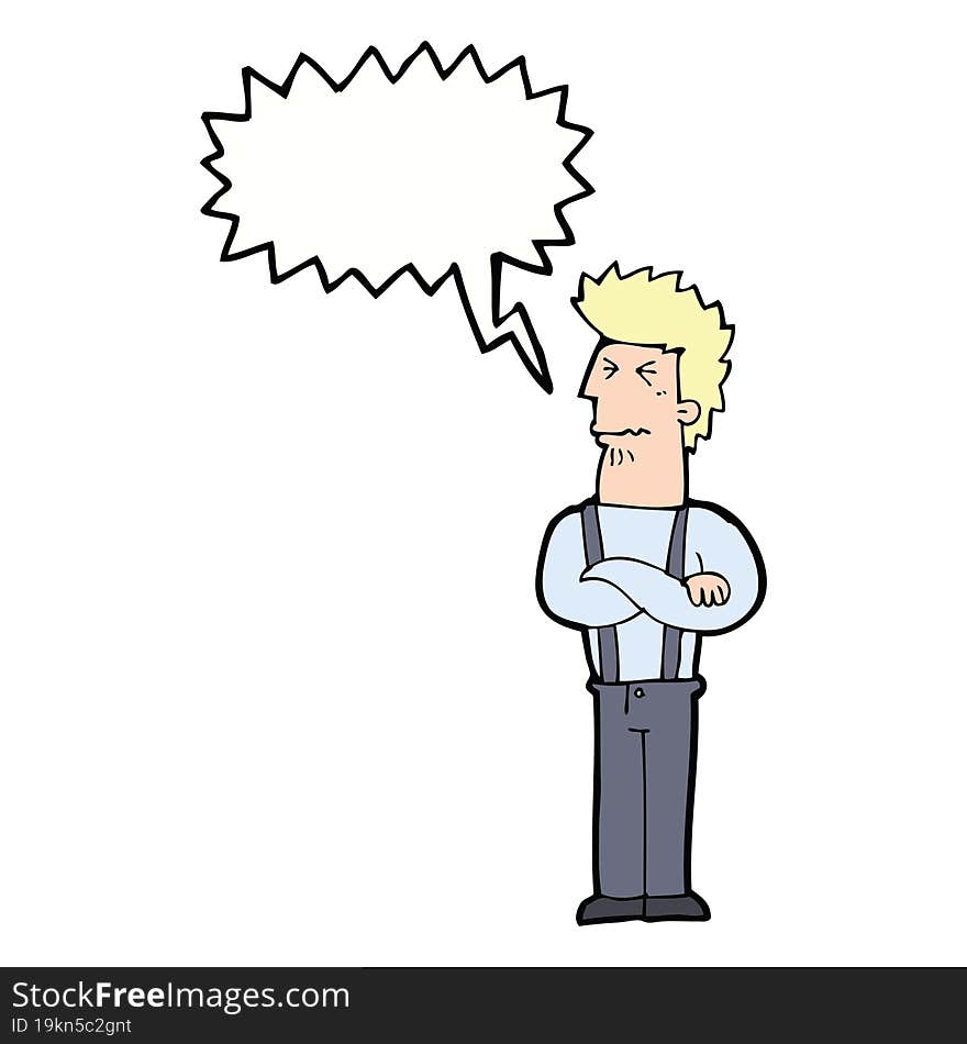 cartoon annoyed man with speech bubble