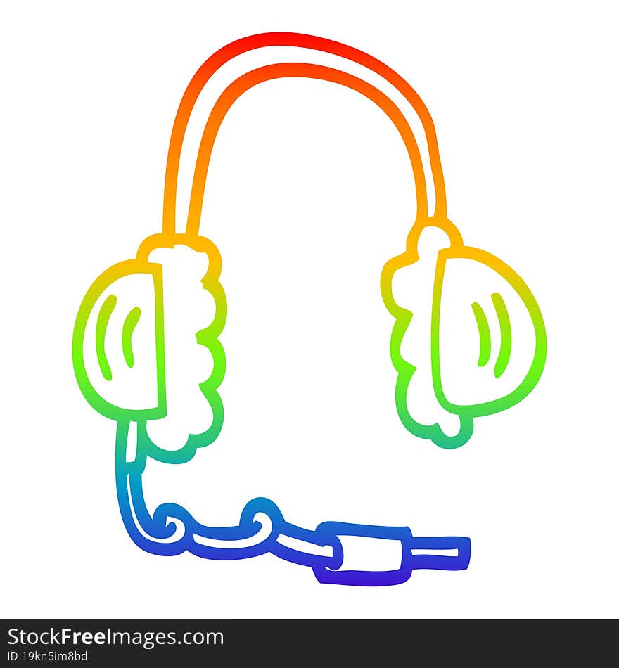 Rainbow Gradient Line Drawing Cartoon Head Phones