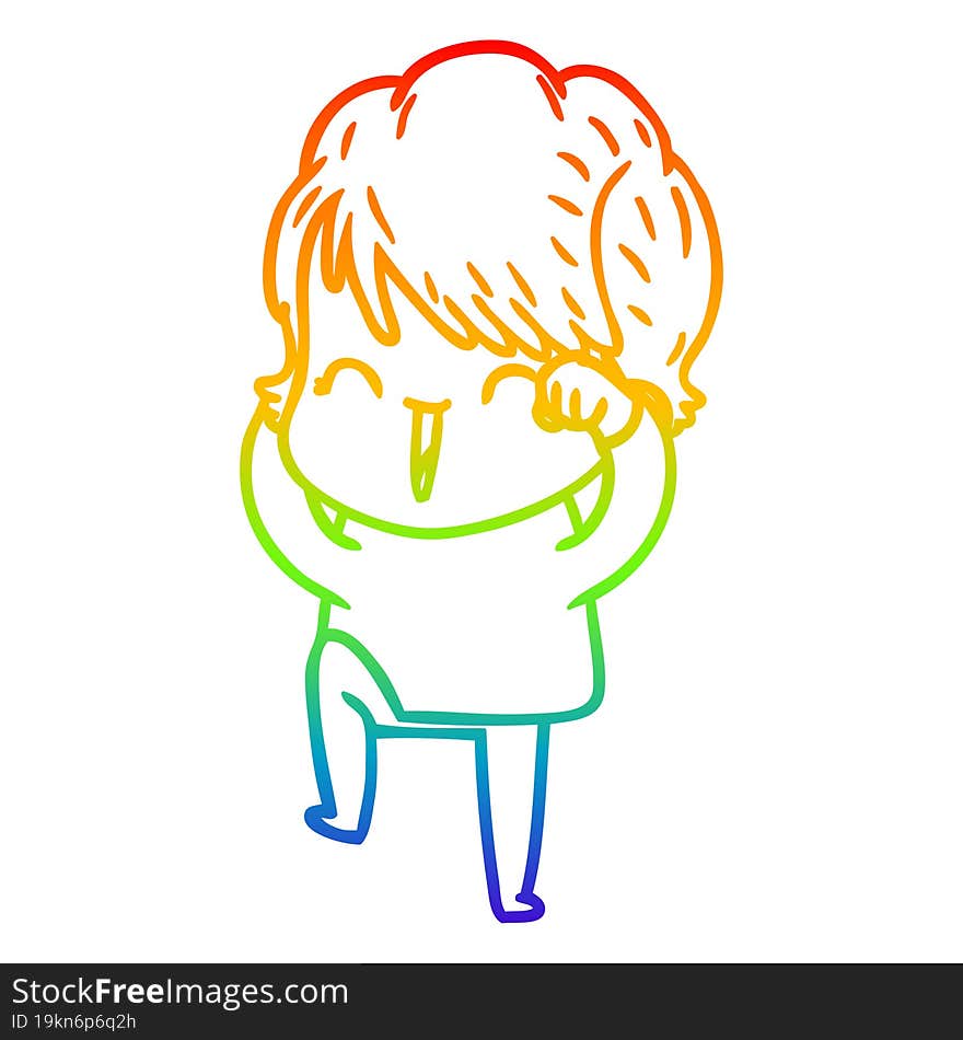 Rainbow Gradient Line Drawing Cartoon Laughing Woman