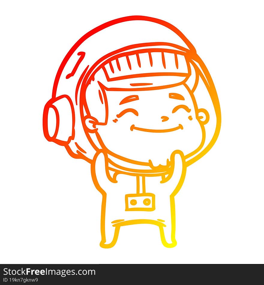 warm gradient line drawing of a happy cartoon astronaut