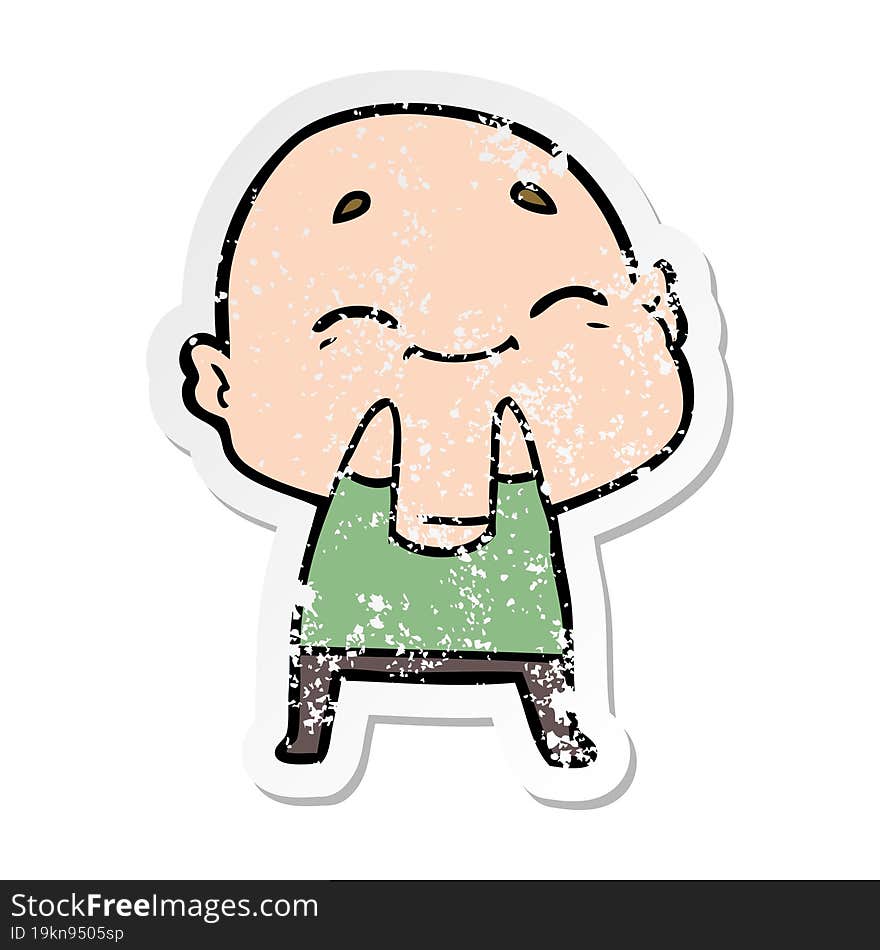 Distressed Sticker Of A Cartoon Happy Bald Man