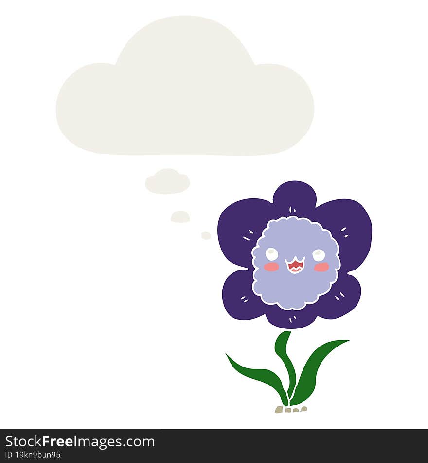 cartoon flower and thought bubble in retro style