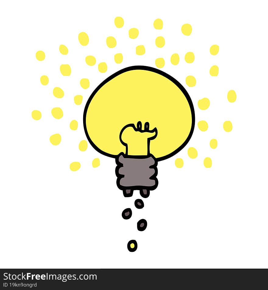 hand drawn doodle style cartoon shining light bulb