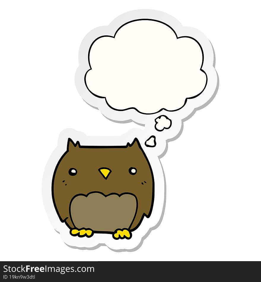 cute cartoon owl and thought bubble as a printed sticker