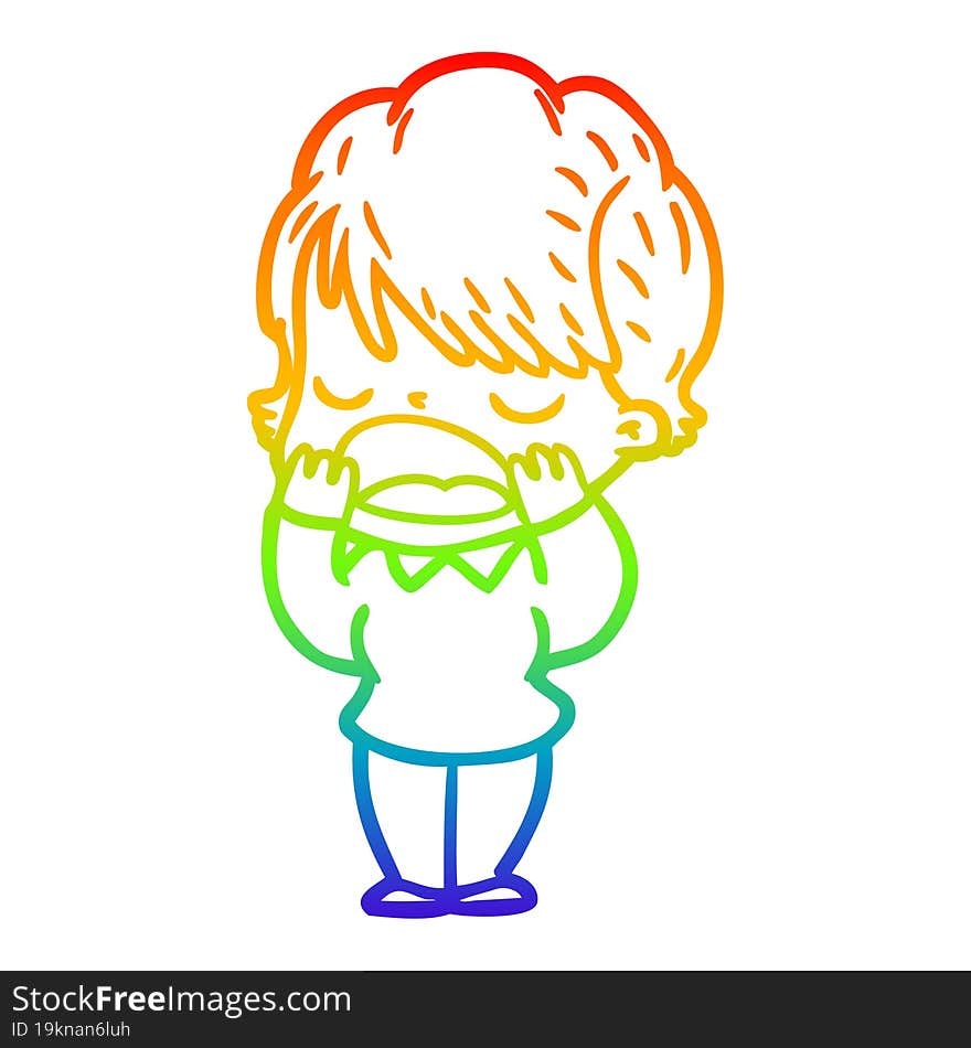 rainbow gradient line drawing cartoon woman talking