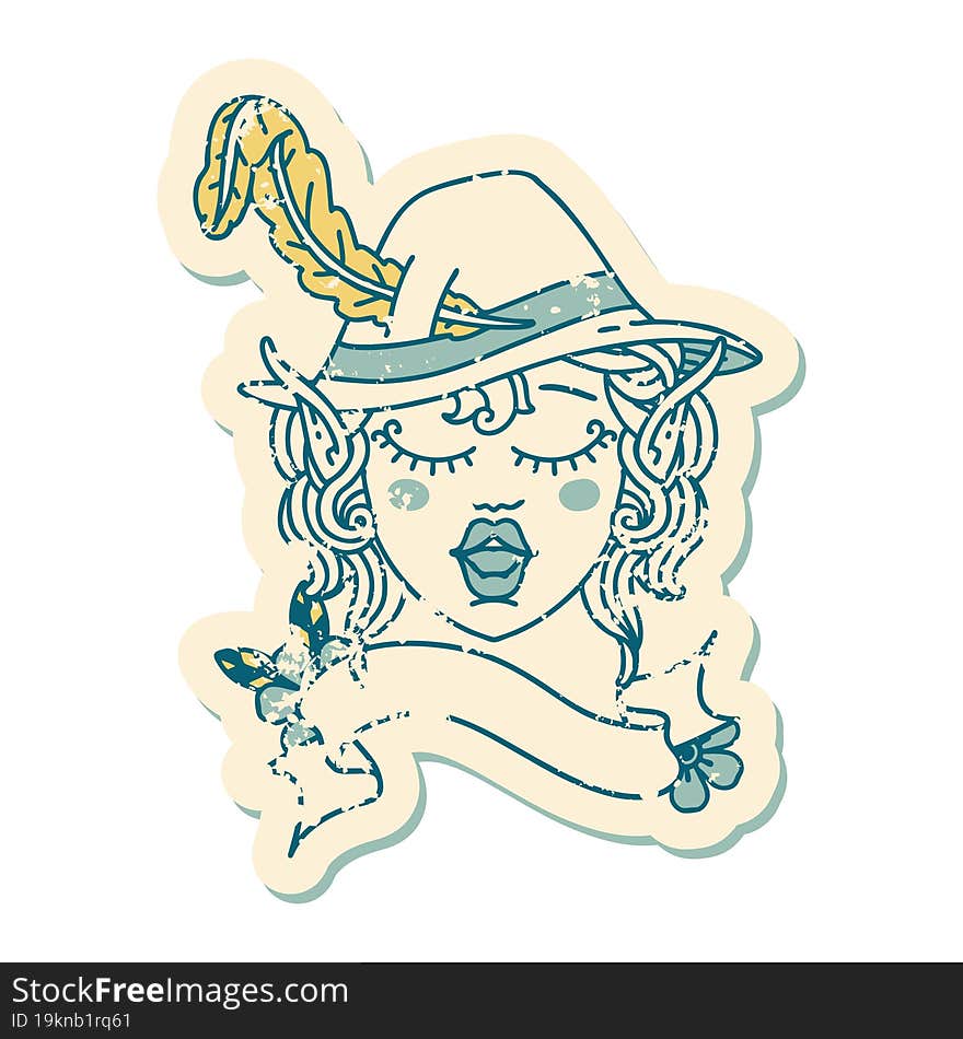 Retro Tattoo Style elf bard character face. Retro Tattoo Style elf bard character face