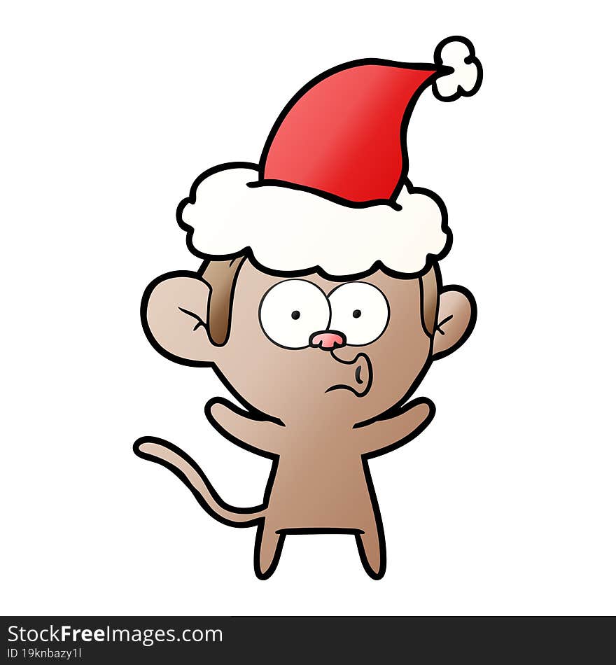 Gradient Cartoon Of A Surprised Monkey Wearing Santa Hat