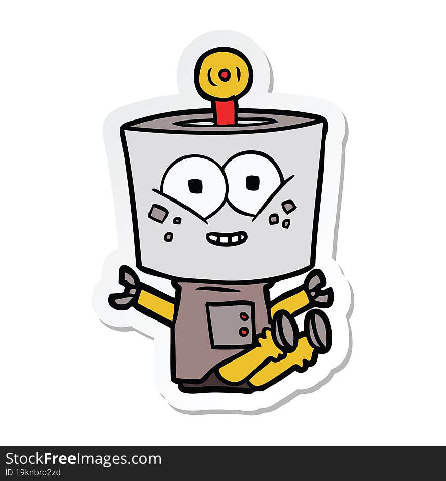 Sticker Of A Happy Cartoon Robot