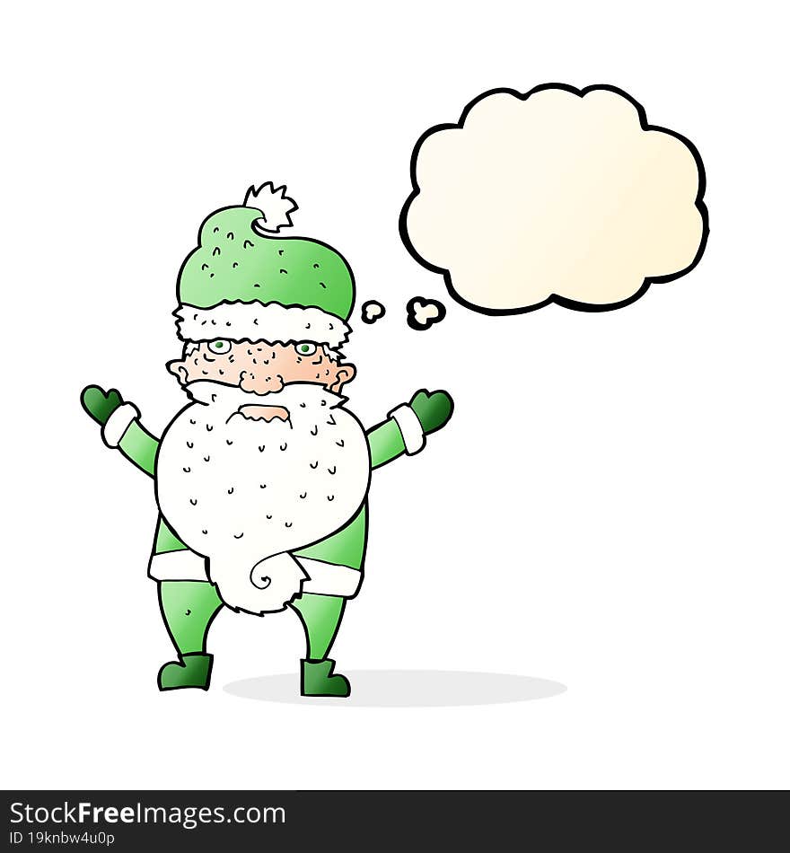 cartoon grumpy santa with thought bubble