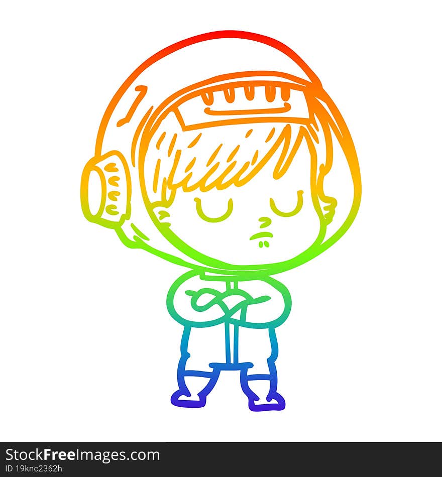 rainbow gradient line drawing cartoon astronaut woman