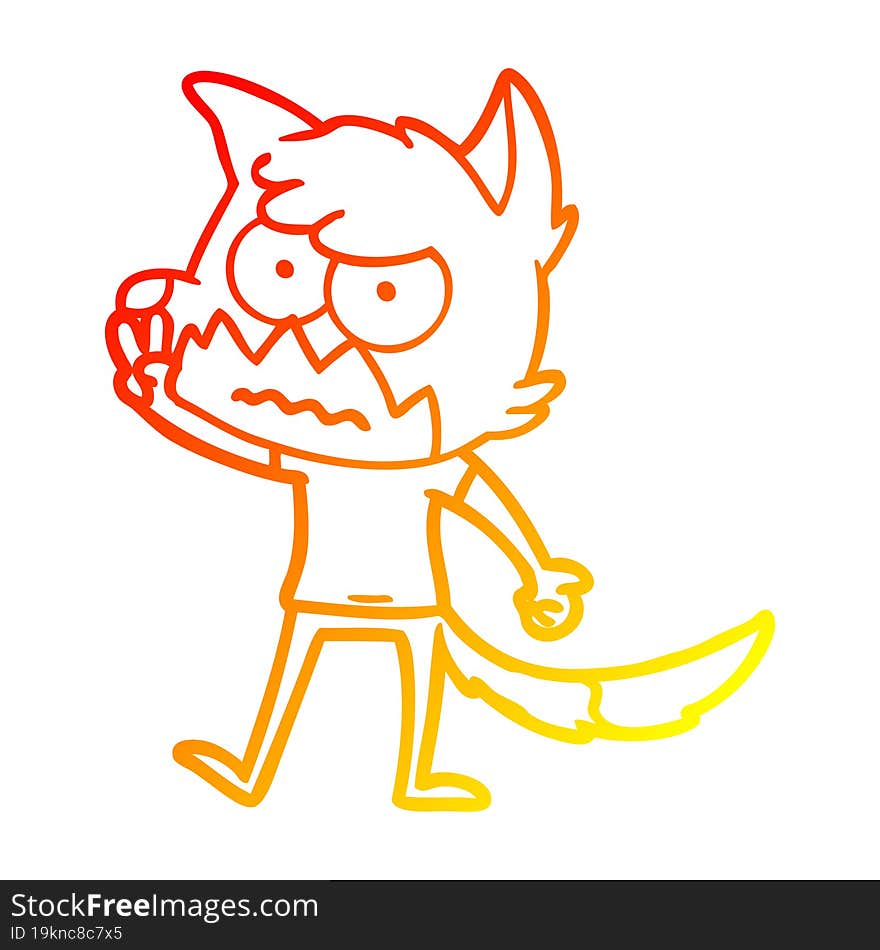 Warm Gradient Line Drawing Cartoon Annoyed Fox