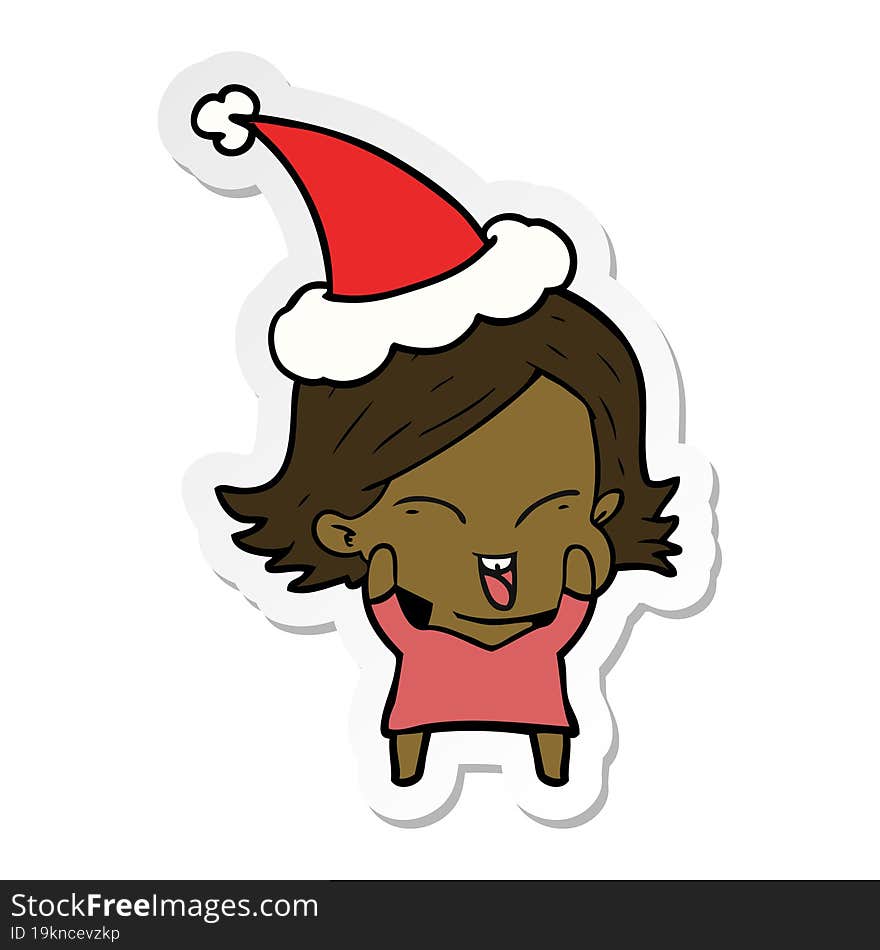 Happy Sticker Cartoon Of A Girl Wearing Santa Hat