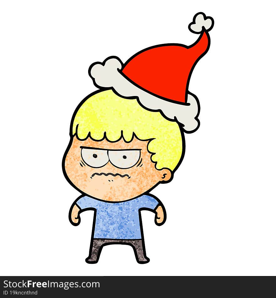 textured cartoon of a annoyed man wearing santa hat