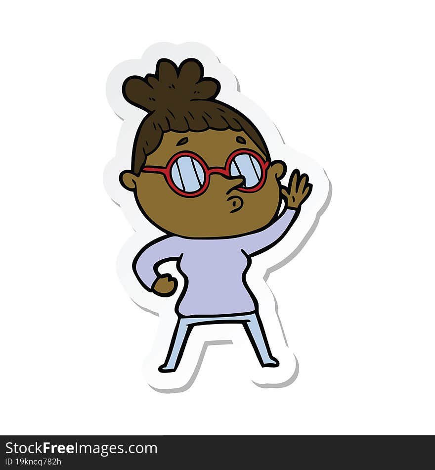 sticker of a cartoon woman wearing glasses