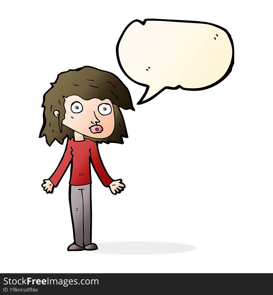 Cartoon Girl Shrugging Shoulders With Speech Bubble