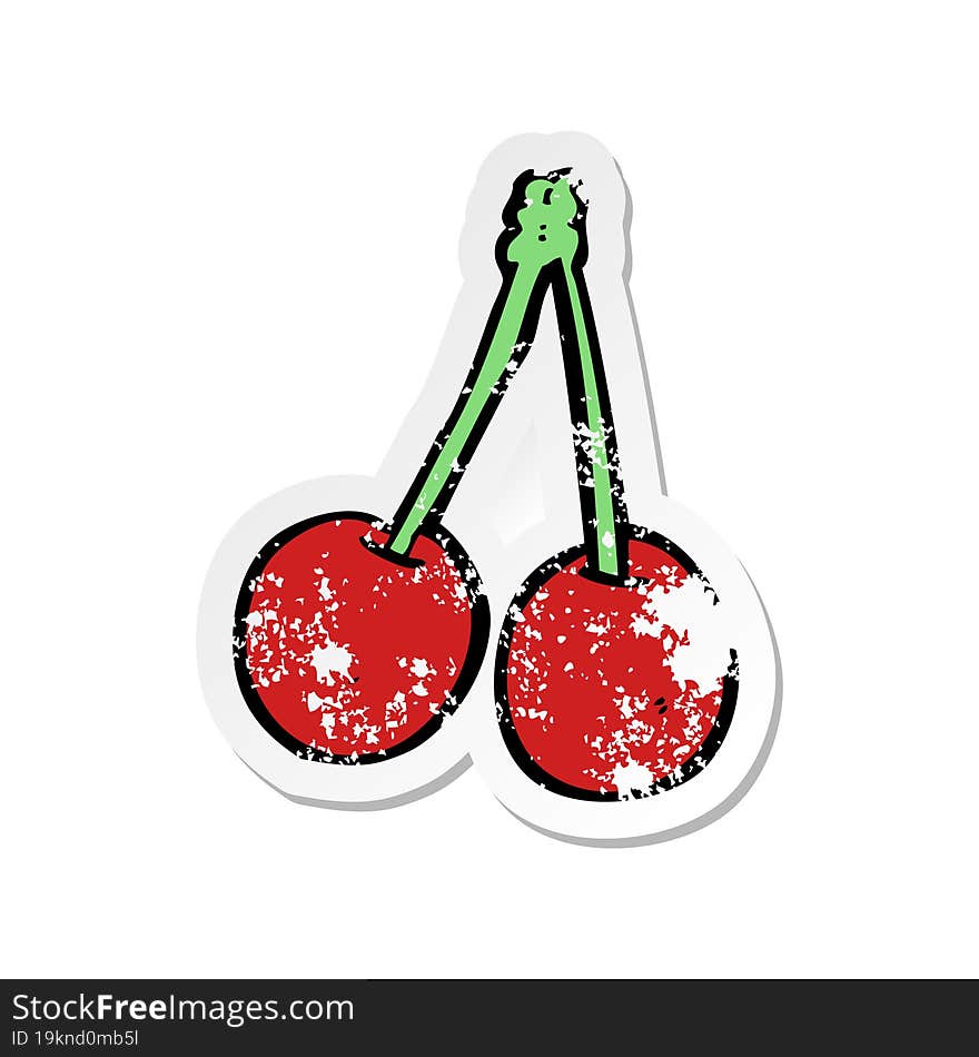 retro distressed sticker of a cartoon cherries