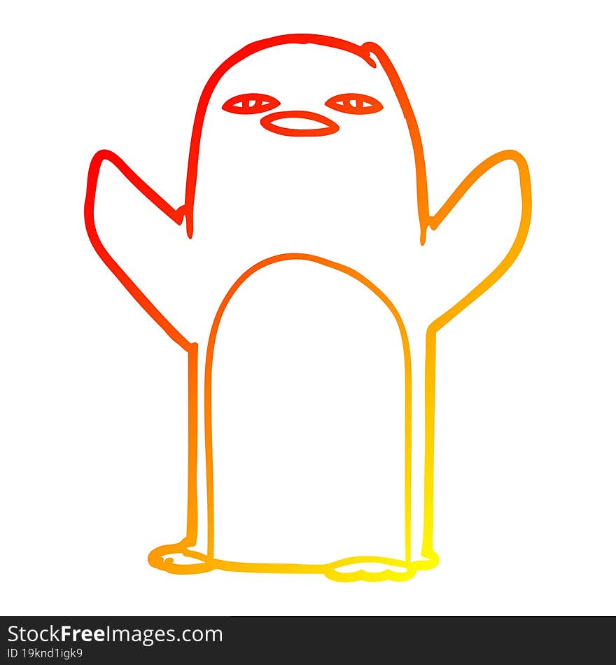 warm gradient line drawing cartoon penguin