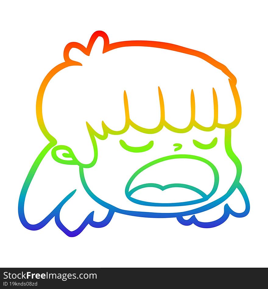 rainbow gradient line drawing cartoon female face