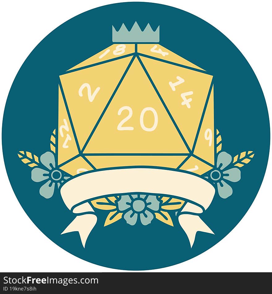 Natural 20 Critical Hit D20 Dice Roll Illustration