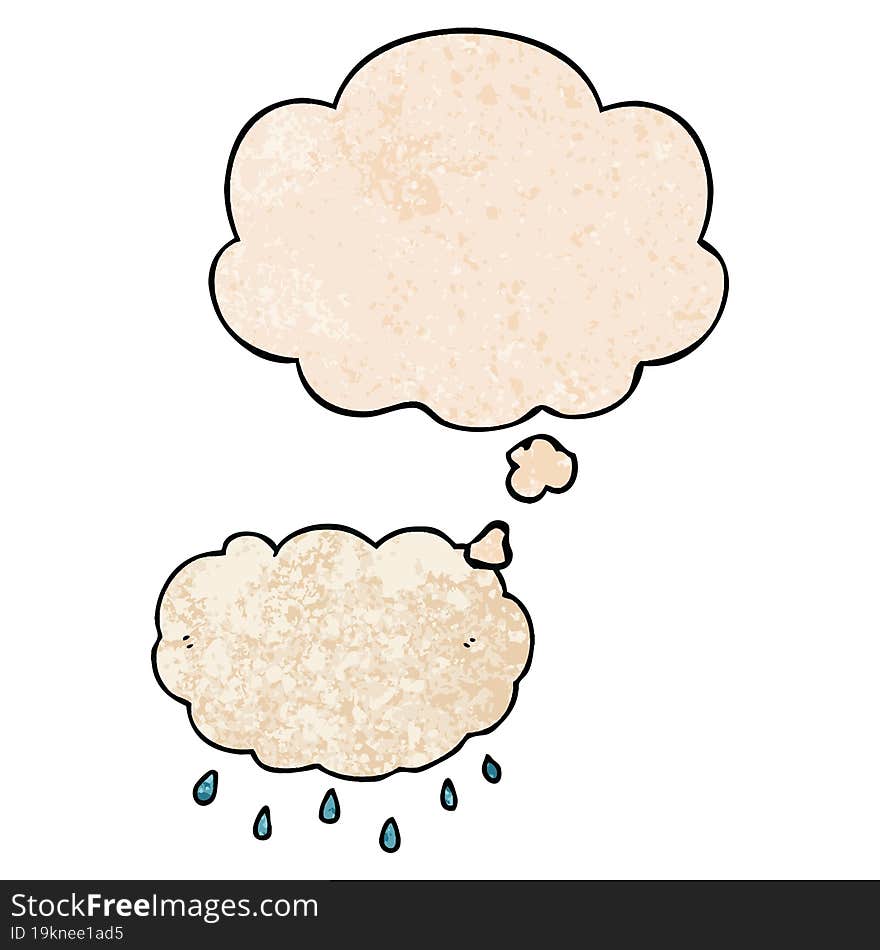 cartoon rain cloud and thought bubble in grunge texture pattern style