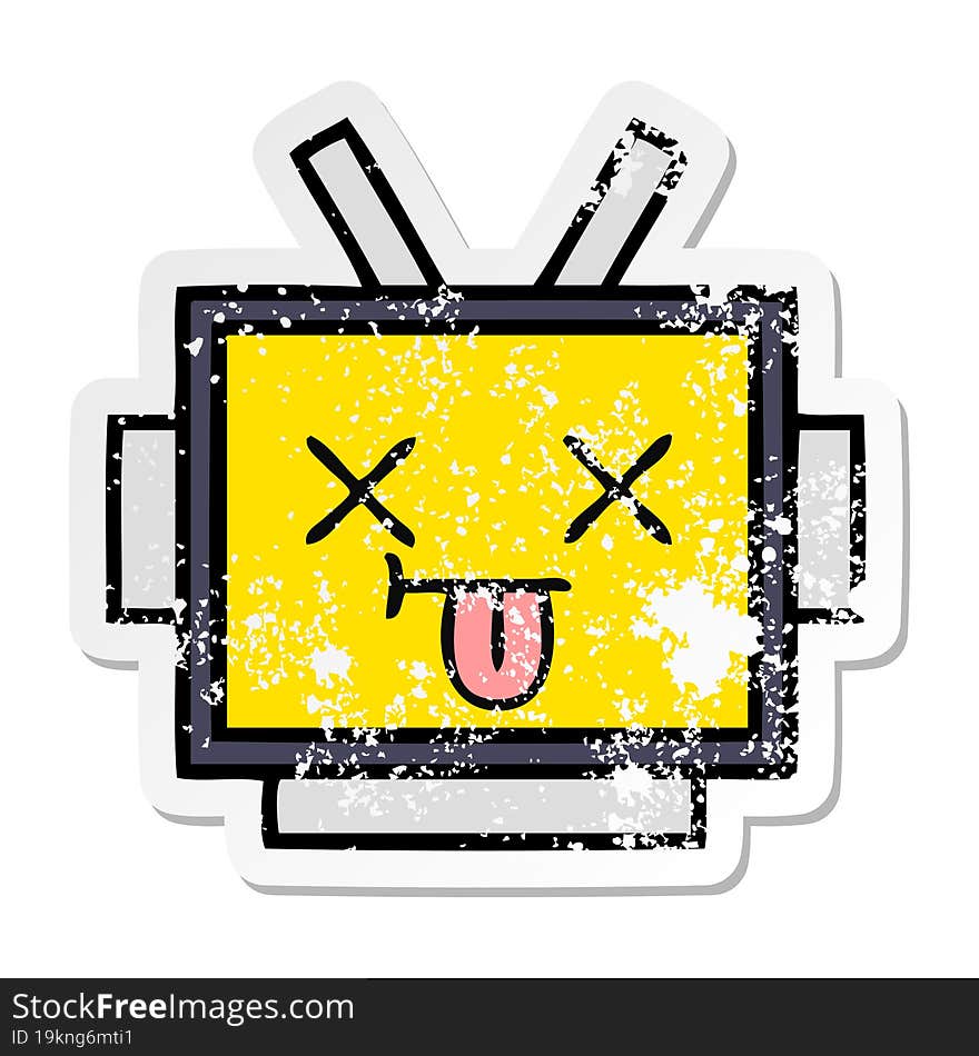 Distressed Sticker Of A Cute Cartoon Robot Head