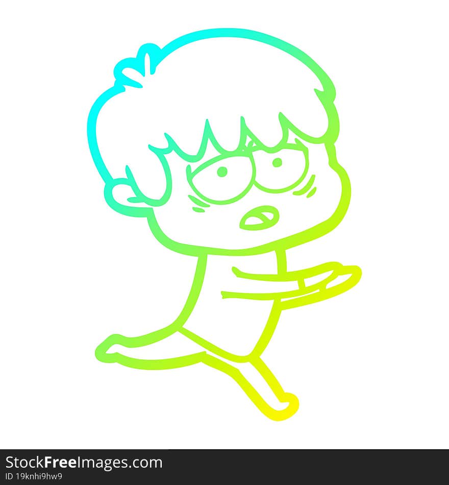 cold gradient line drawing cartoon exhausted boy