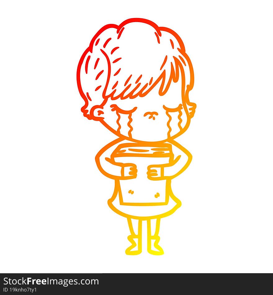 warm gradient line drawing of a cartoon woman crying