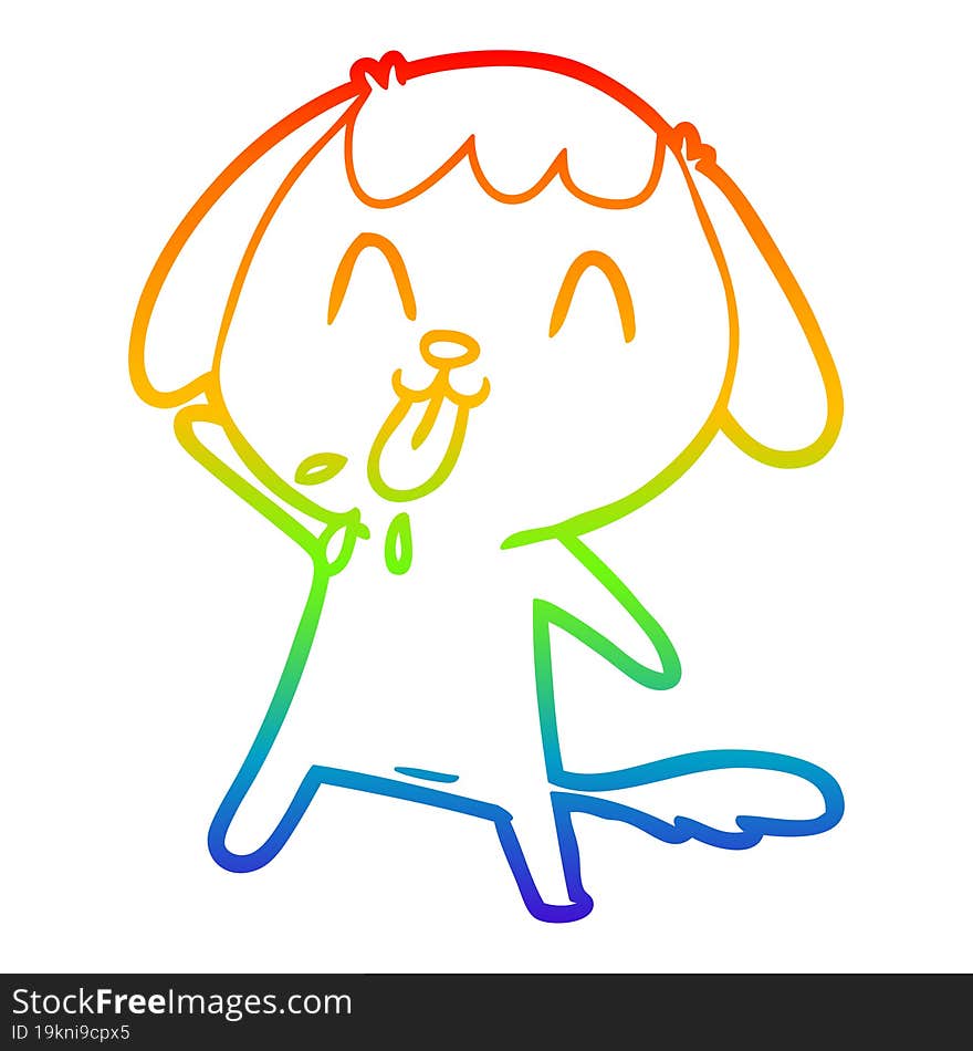 rainbow gradient line drawing of a cute cartoon dog