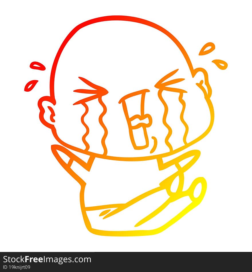 warm gradient line drawing cartoon crying bald man