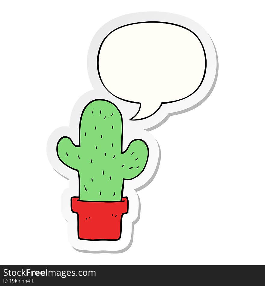 cartoon cactus with speech bubble sticker. cartoon cactus with speech bubble sticker