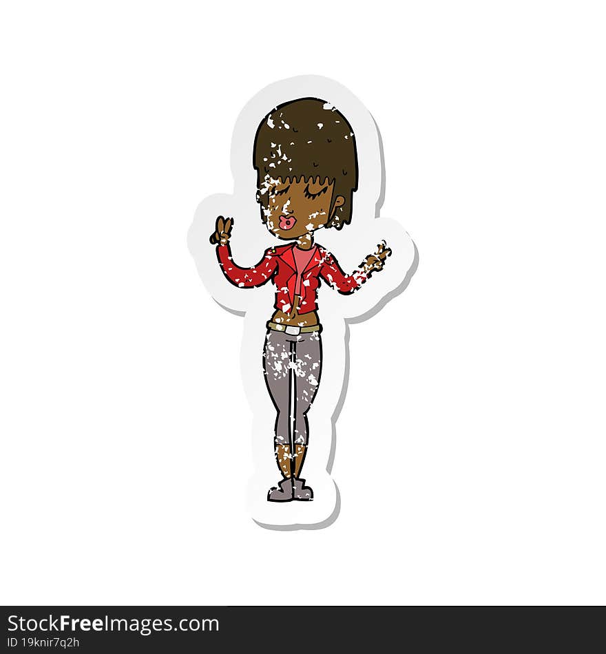 retro distressed sticker of a cartoon cool girl