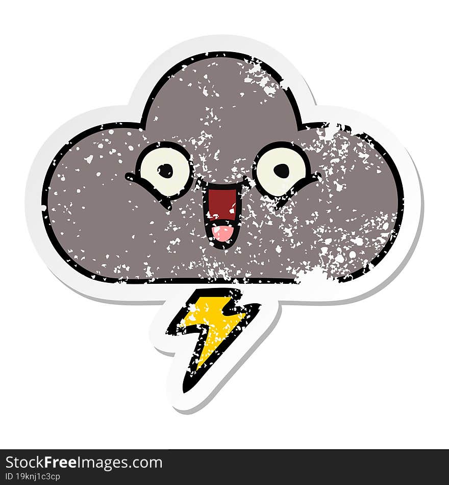 distressed sticker of a cute cartoon storm cloud