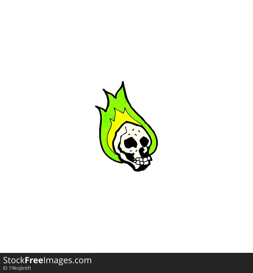 flaming spooky skull cartoon