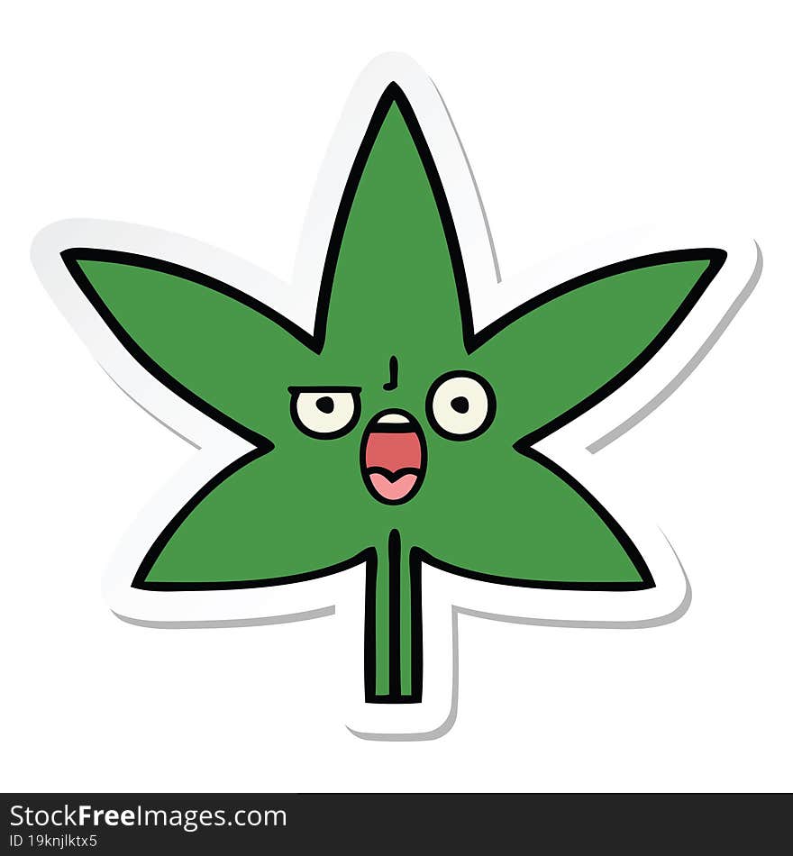 sticker of a cute cartoon marijuana leaf