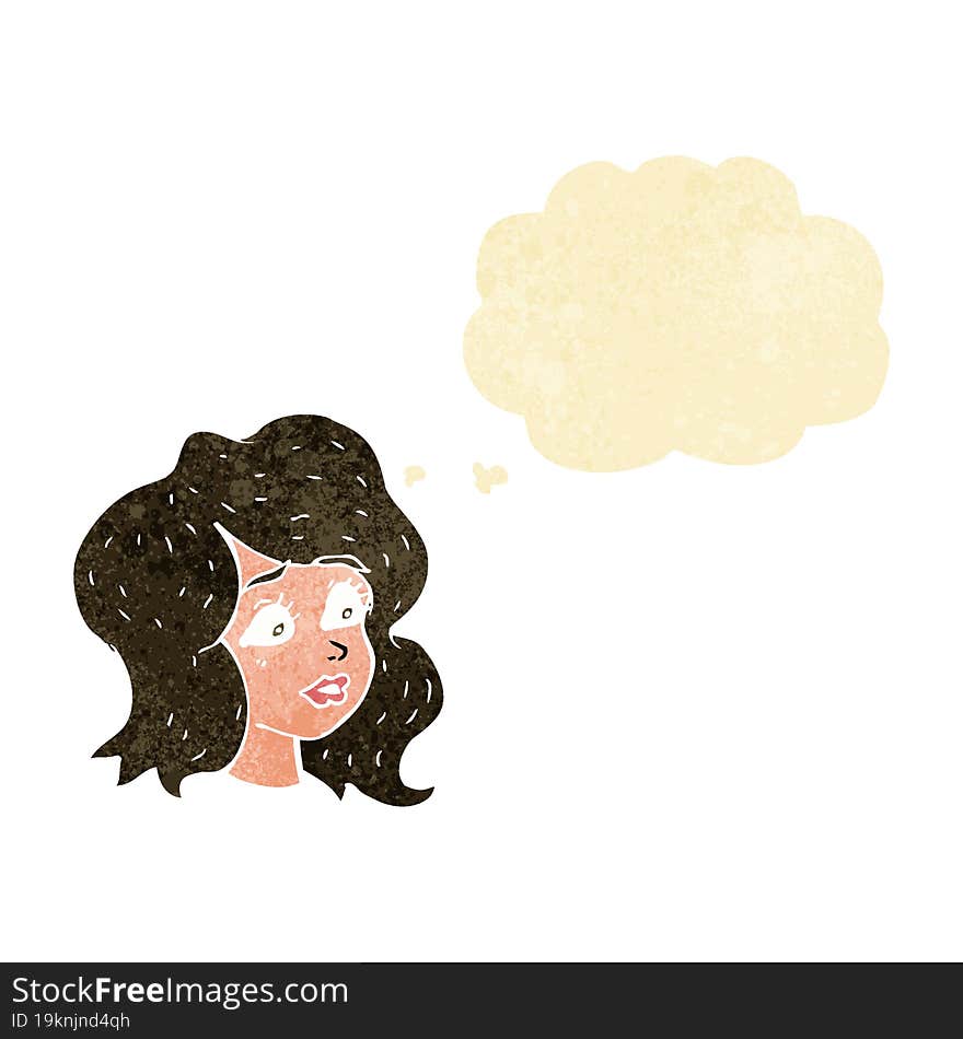 cartoon woman looking concerned with thought bubble