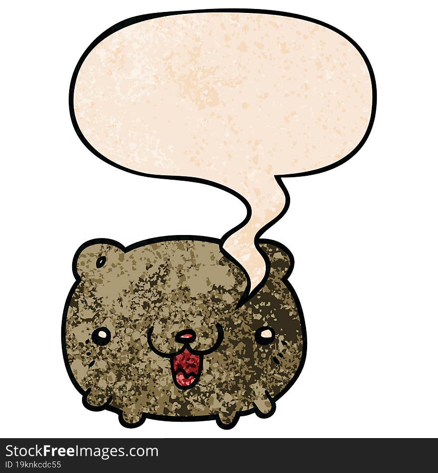 funny cartoon bear with speech bubble in retro texture style