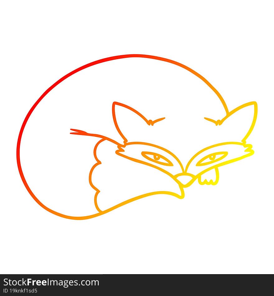 Warm Gradient Line Drawing Cartoon Curled Up Fox