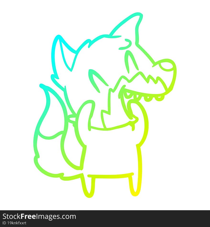 cold gradient line drawing laughing fox cartoon