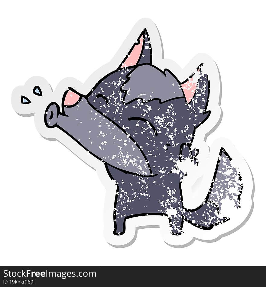 distressed sticker of a howling wolf cartoon