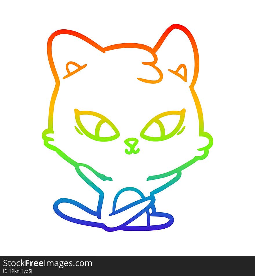 rainbow gradient line drawing of a cute cartoon cat