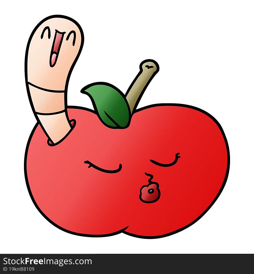 cartoon worm in apple. cartoon worm in apple